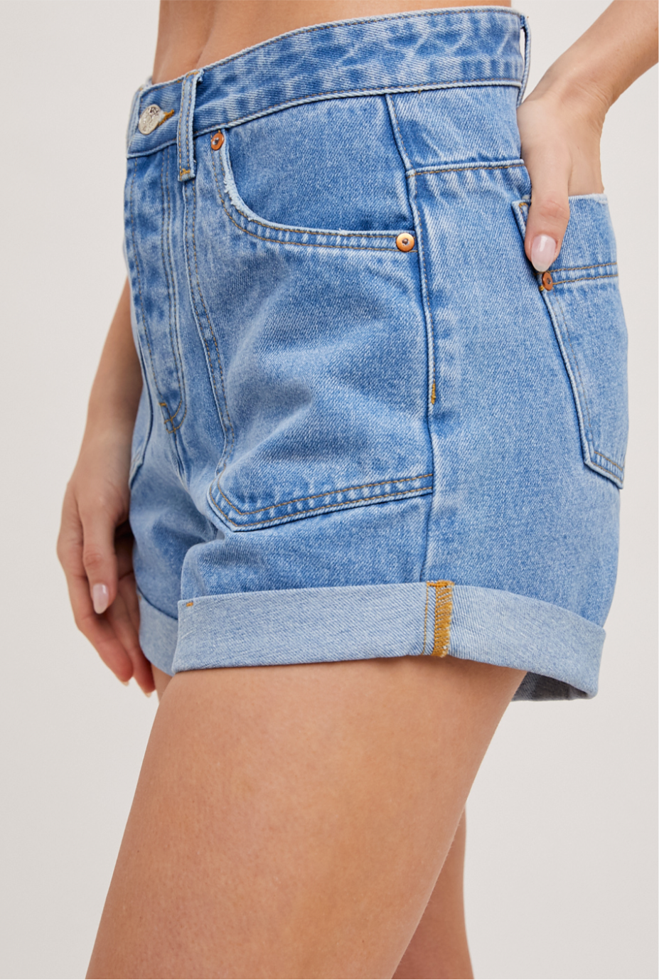 Rolled Hem High Waisted Denim Shorts