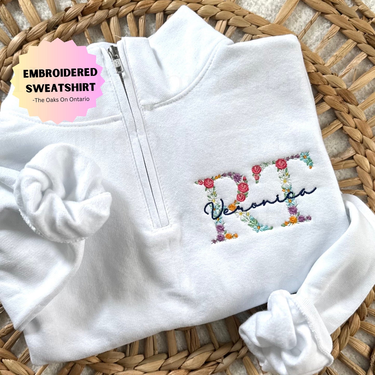Embroidered Nurse Floral Sweashirt Personalized Rn Quarter Zip, Healthcare worker sweater