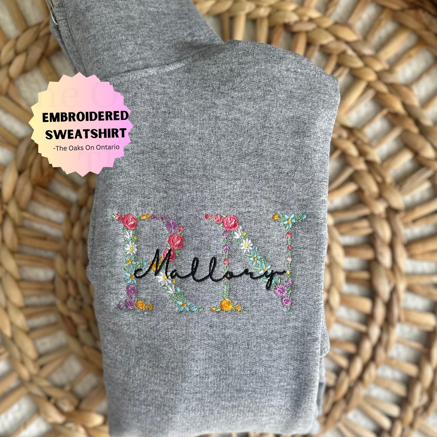 Embroidered Nurse Floral Sweashirt Personalized Rn Quarter Zip, Healthcare worker sweater